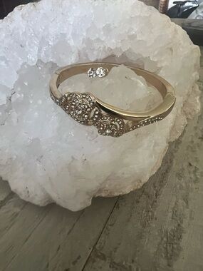 Crystal Accent Gold Tone Womens Bracelet and Earrings